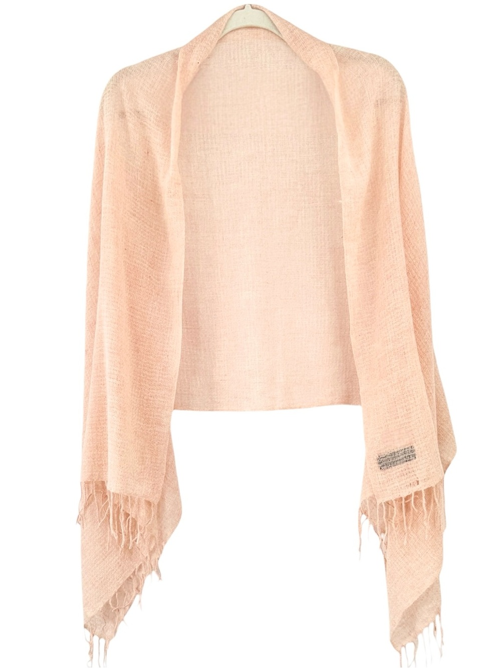 Vintage LANVIN Pink Peach Wool Cashmere Lightweight Soft Knit Shawl Scarf Stole - Picture 2 of 6